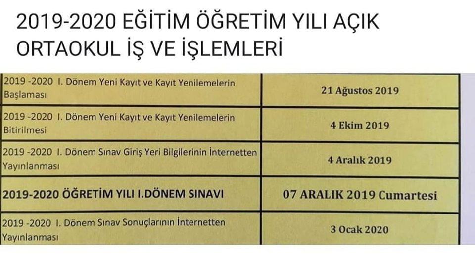 Açık ortaokul iş ve işlem tarihi belli oldu