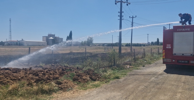 Alaca'da boş arsada yangın paniği: İtfaiye hızla kontrol altına aldı