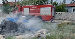 Çorum'da korkutan yangın: Büyük sap balyaları alev alev yandı
